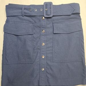 Nine West Utility Mini Skirt Belted Snap Front Cargo Pocket Rayon Stretch M